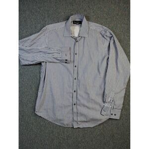Nicole Miller New York‎ Mens Dress Shirt L 16.5 34/35 Blue White Striped Cotton